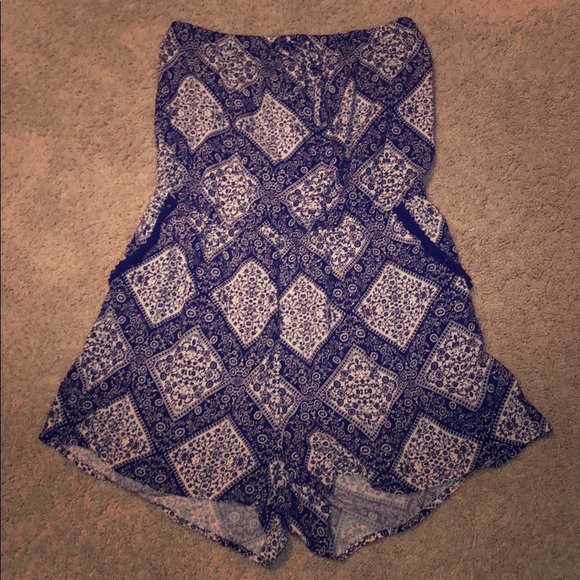 Three Hearts Pants - Navy Blue & White Romper